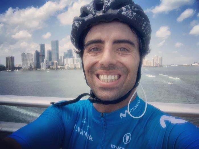 Santi on a bike ride along the water in Miami